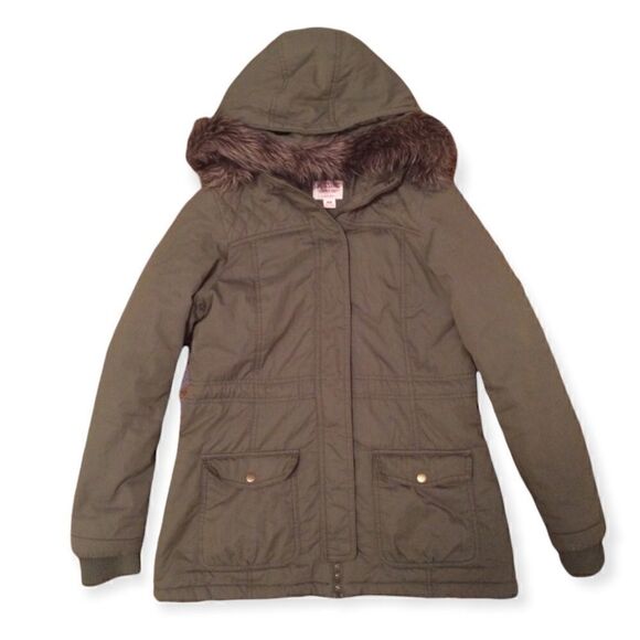 TARGET MOSSIMO SUPPLY CO. OLIVE GREEN UTILITY JACKET PARKA REMOVABLE FUR HOOD S - Picture 1 of 8